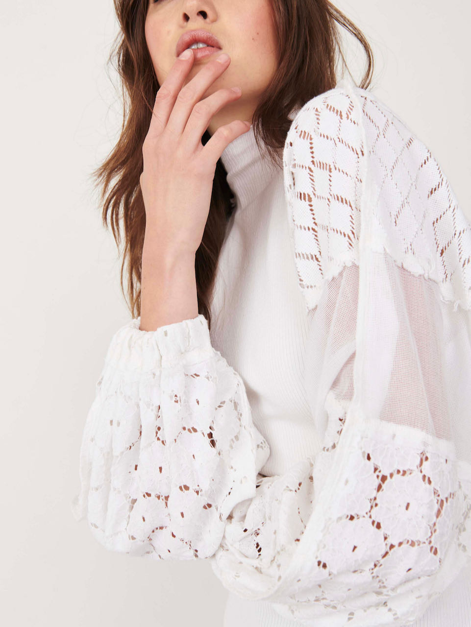 People Circle Bell Sleeve Eyelet Jacket 