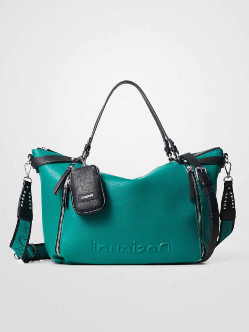 DESIGUAL Big HandBag Solid Colour Aqua Green Leather