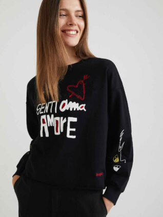 Desigual Cotton Jumper "Senti Ama Amore"