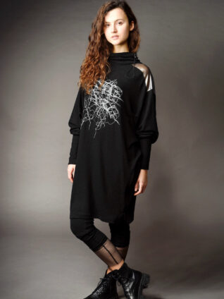 ワンピース I AM MARI Like setup style tweed bijou wool dress 4BNY444 LINK Studio by Ogi Quilted Dress MARI Black with Zippers