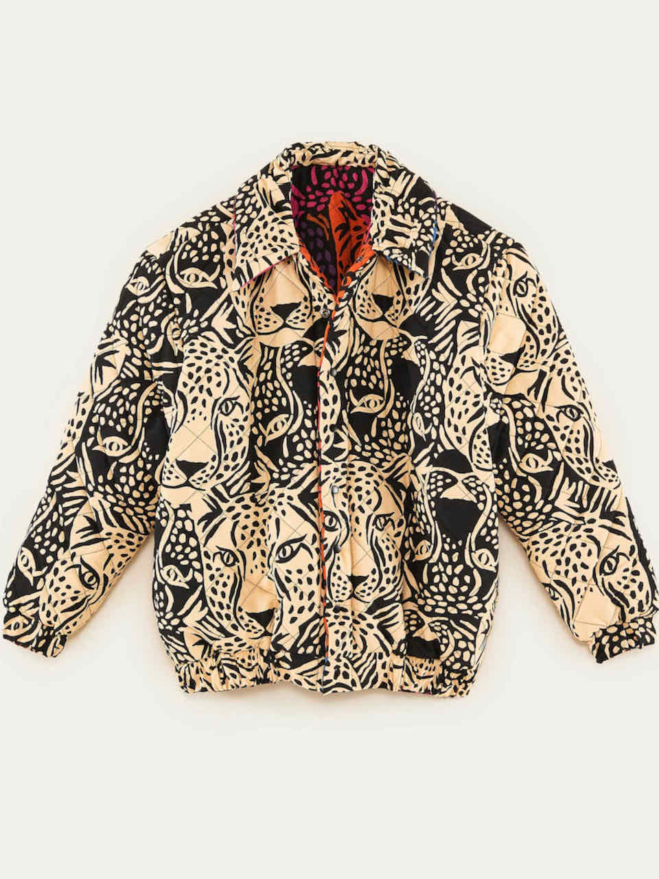 Farm Rio Midnight LEOPARDS Reversible Puffer Jacket