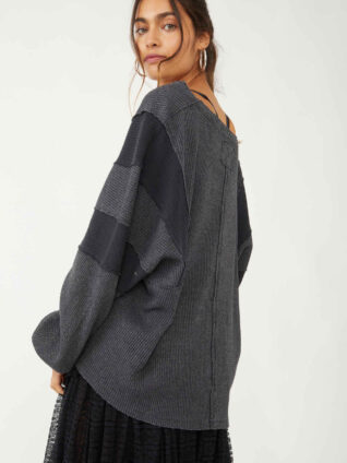 Free People CALLISTO HENLEY Top Black Berry