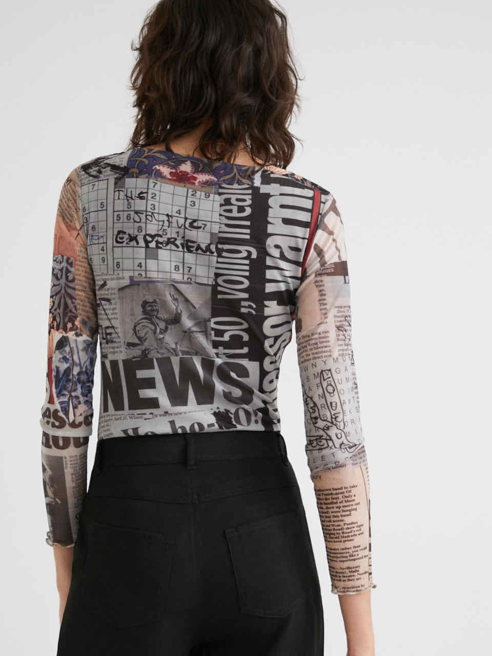 DESIGUAL Tulle Newspaper Bodysuit Breaking News