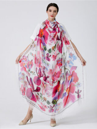 Love's Pure Light Silk Shawl "Bed of Orchids" (D-158)