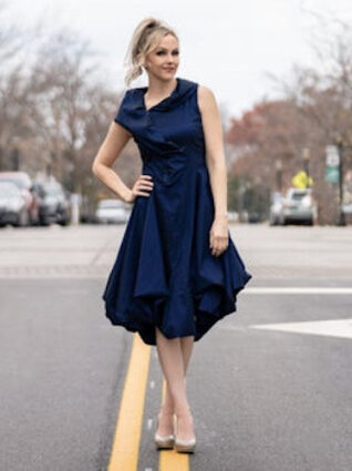 Samuel Dong Bubble Midi Dress Red 27844 SD Logo Collar