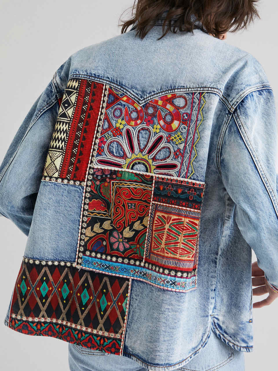 DESIGUAL Oversized Denim Jacket Overshirt Embroidery