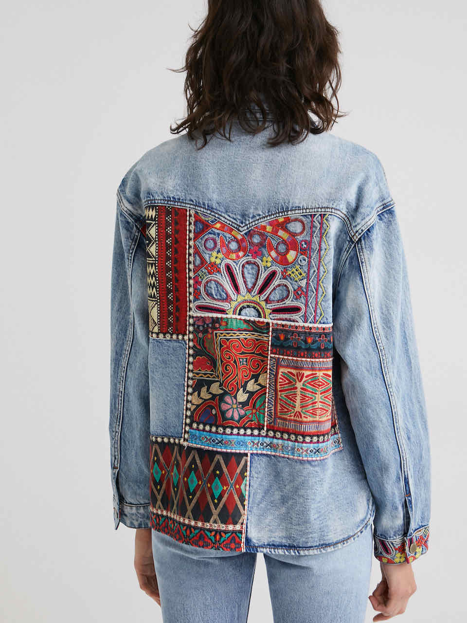 DESIGUAL Oversized Denim Jacket Overshirt Embroidery