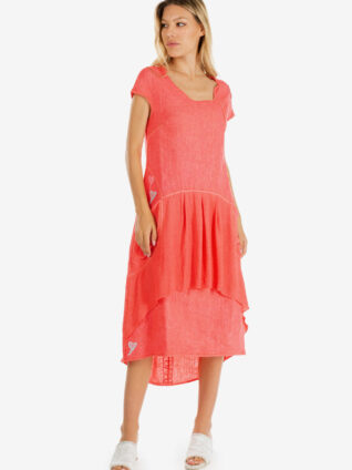 Elisa Cavaletti Red Layered Linen Dress (ELP222099105)