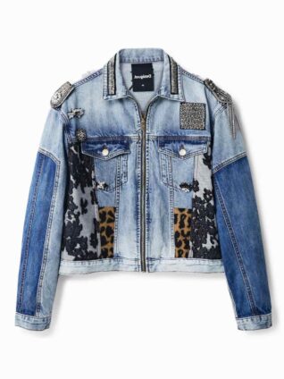 DESIGUAL Patchwork Denim Trucker Jacket Embellishments