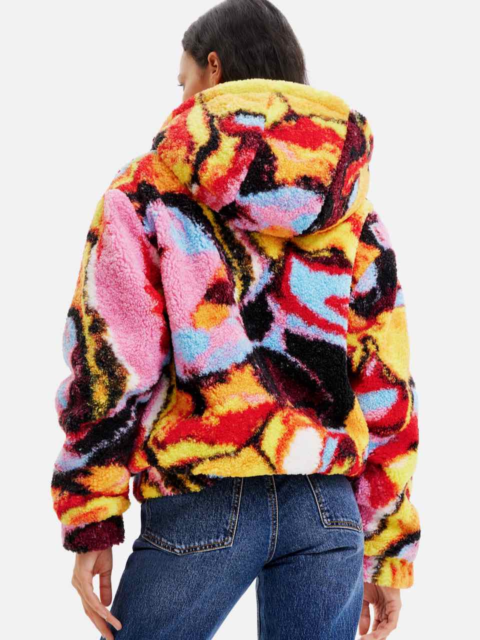 DESIGUAL Digital Print Fleece Jacket with Hood