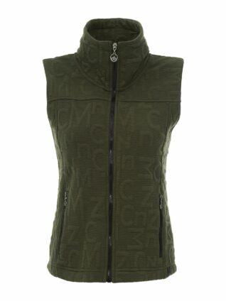DOLCEZZA Short Zip Vest Sporty Chic Khaki Green Raised Letters