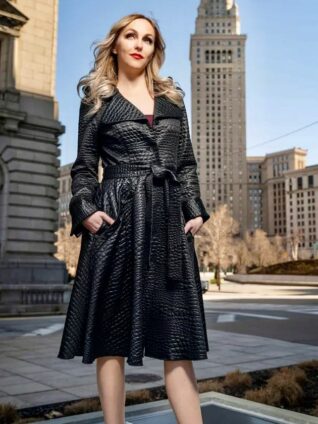 Samuel Dong Jacquard Coat F22023 (Black)