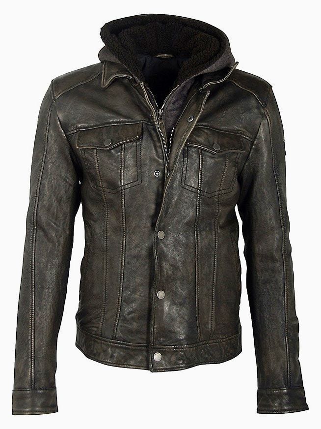 Mauritius Genuine Leather Man Jacket Lennu Removable Hood