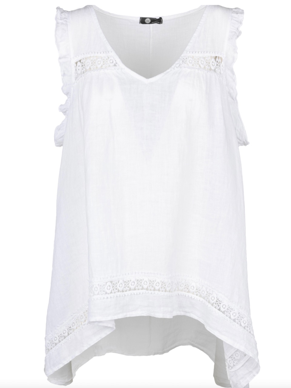 M Made in Italy Linen Summer Top with Crochet Lace Ruffles