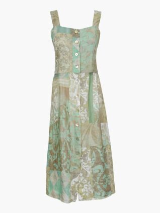 Dolcezza Linen Midi Dress "Memories & Whispers Aqua" (23685)