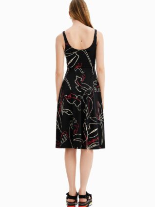 DESIGUAL Tropical Strappy Knit Midi Dress Black
