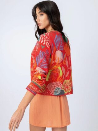 IVKO Woman Jacquard Cardigan Sea Plants Pattern Red Green