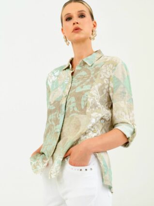 Dolcezza Linen Blouse "Memories & Whispers Aqua" (23681)