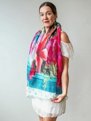 Love's Pure Light Silk - Linen Scarf "In Paradise with You!" (D-405SL)