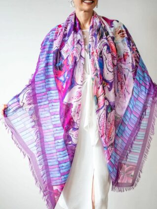 Love's Pure Light Silk Shawl "Innocence - New Birth Lilies" (D-425)