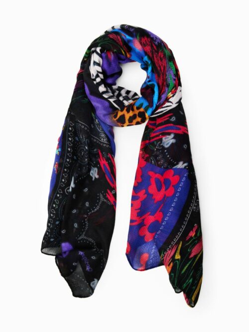 Foulard Rectangle Desigual – Motif Floral Bleu Élégant – Accessoire Tissu Femme Chic Et Coloré