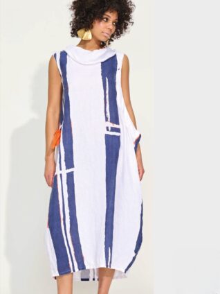 Banana Blue Linen Dress "Navy Bold Stripe" (1304BA658X)