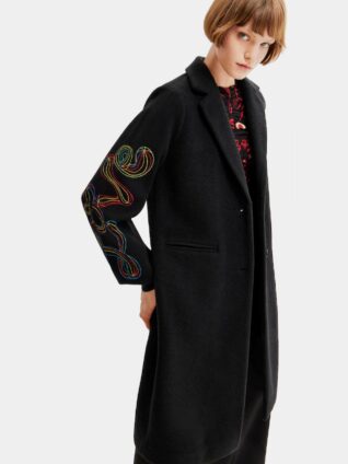 Desigual Long Embroidered Coat "Love"