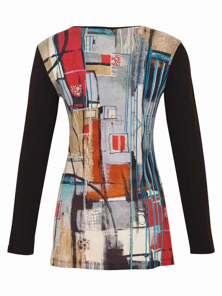 Women's V Neck Long Sleeve Art Print Top by Dolcezza 75680