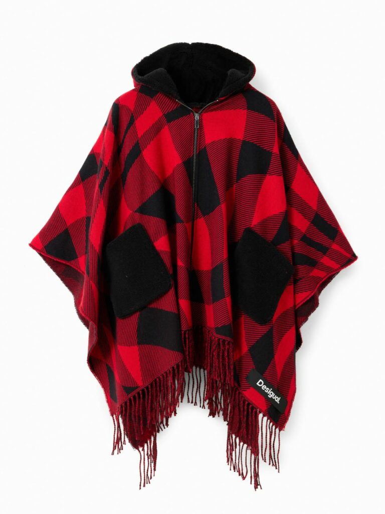 Desigual Damen Poncho Bergen - Logomania Design Mit Glitzer Und Kapuze