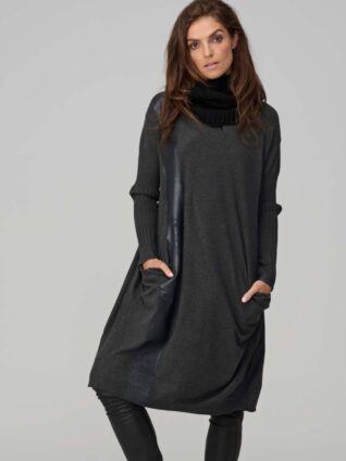 Cowl Neck Poly Voly Pullover in Dark Charcoal