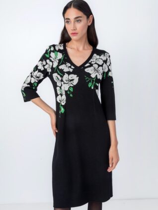 IVKO V-Neck Knitted Dress Orchid Motive 232642