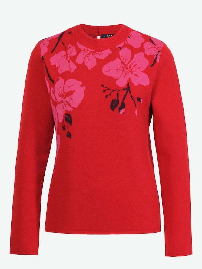 IVKO Wool Jacquard Pullover Orchid Motive 232634 Black Red