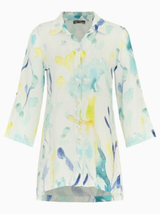 Dolcezza Linen Blouse "Turquoise Bloom" (R2537)