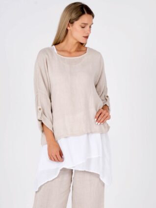 M Made in Italy Layered Linen 2-in-1 Tunic 20/6160BU