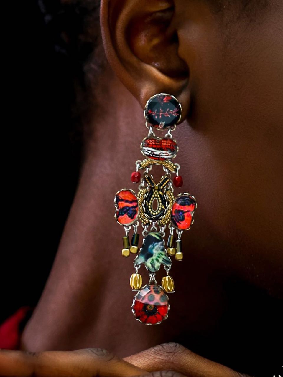 Ayala Bar Long Red Statement Earrings R2128 Oriental Hues Limited