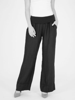 M Made in Italy Linen Long Pants Pocket Elastic Waistband