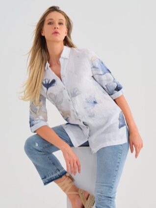 Dolcezza Linen Shirt "Indigo Melody" (25790)