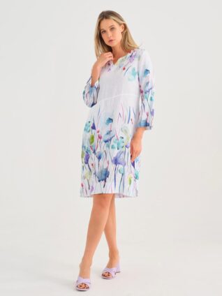 Dolcezza Long Sleeves Linen Dress "Misty Blossom" (25783)