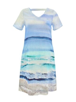 Dolcezza Linen V-Neck Dress "Seascape" (26617)