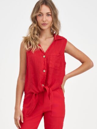 M Made in Italy Linen Shirt with Front Ties 21/9533 (2 colours)