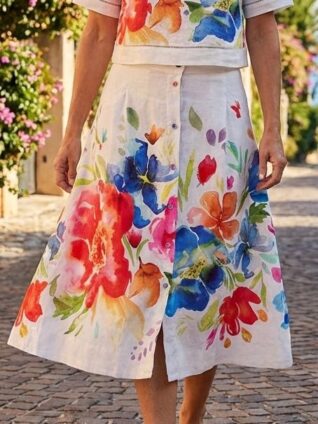 Dolcezza Linen Midi Skirt "Spring Delight" (26701)