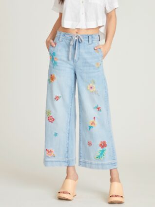 Driftwood Wide Leg "Tie Front Cropped Jeans Happy Hibiscus" (DW-P44310A)