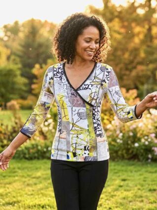 Dolcezza Criss Cross V-Neck Top "Fragments" (76721)