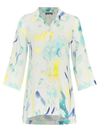 Dolcezza Linen Blouse "Turquoise Bloom" (R2537)